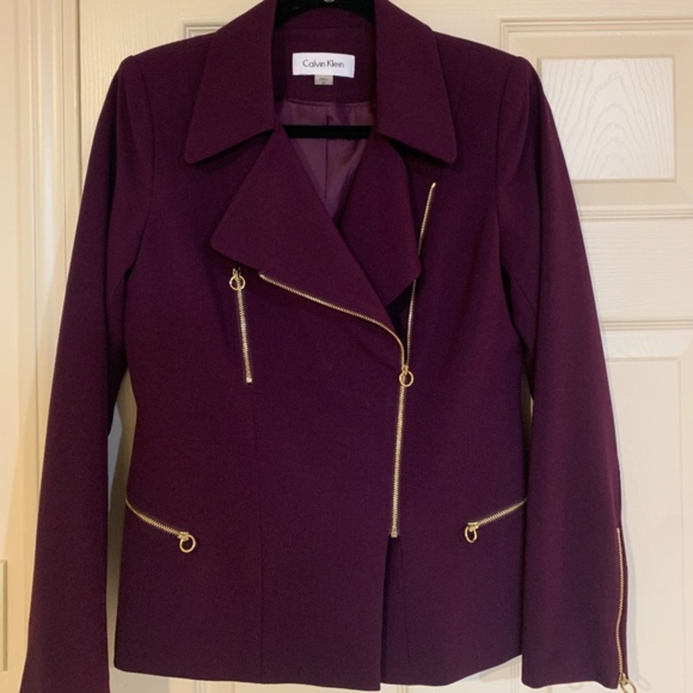 NWOT Calvin Klein Purple Lined Moto Jacket sz 6 P